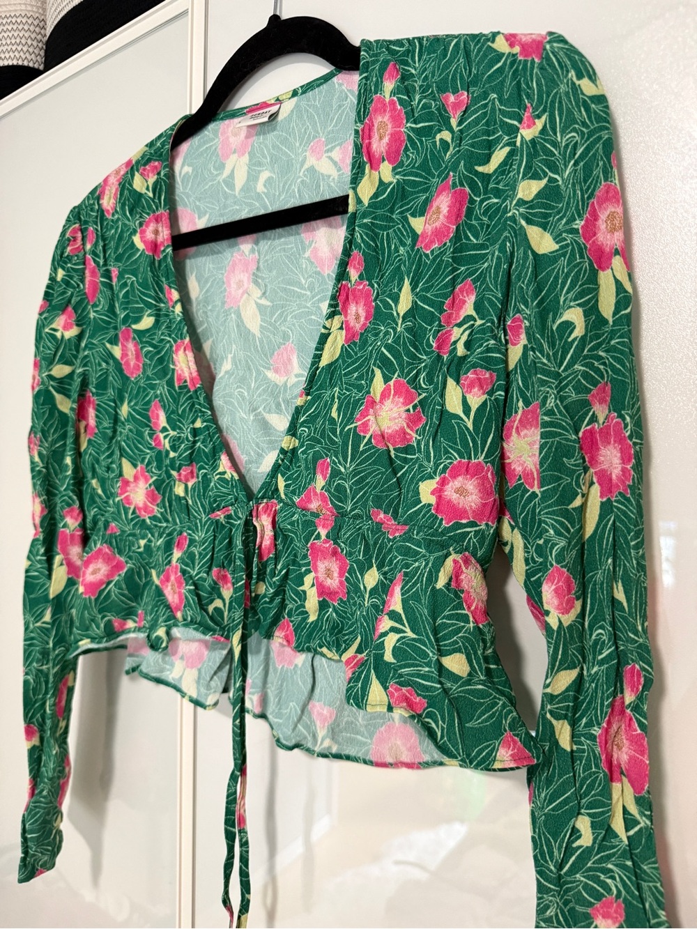 Sunday Best Green Floral Tie-Front V-Neck Blouse